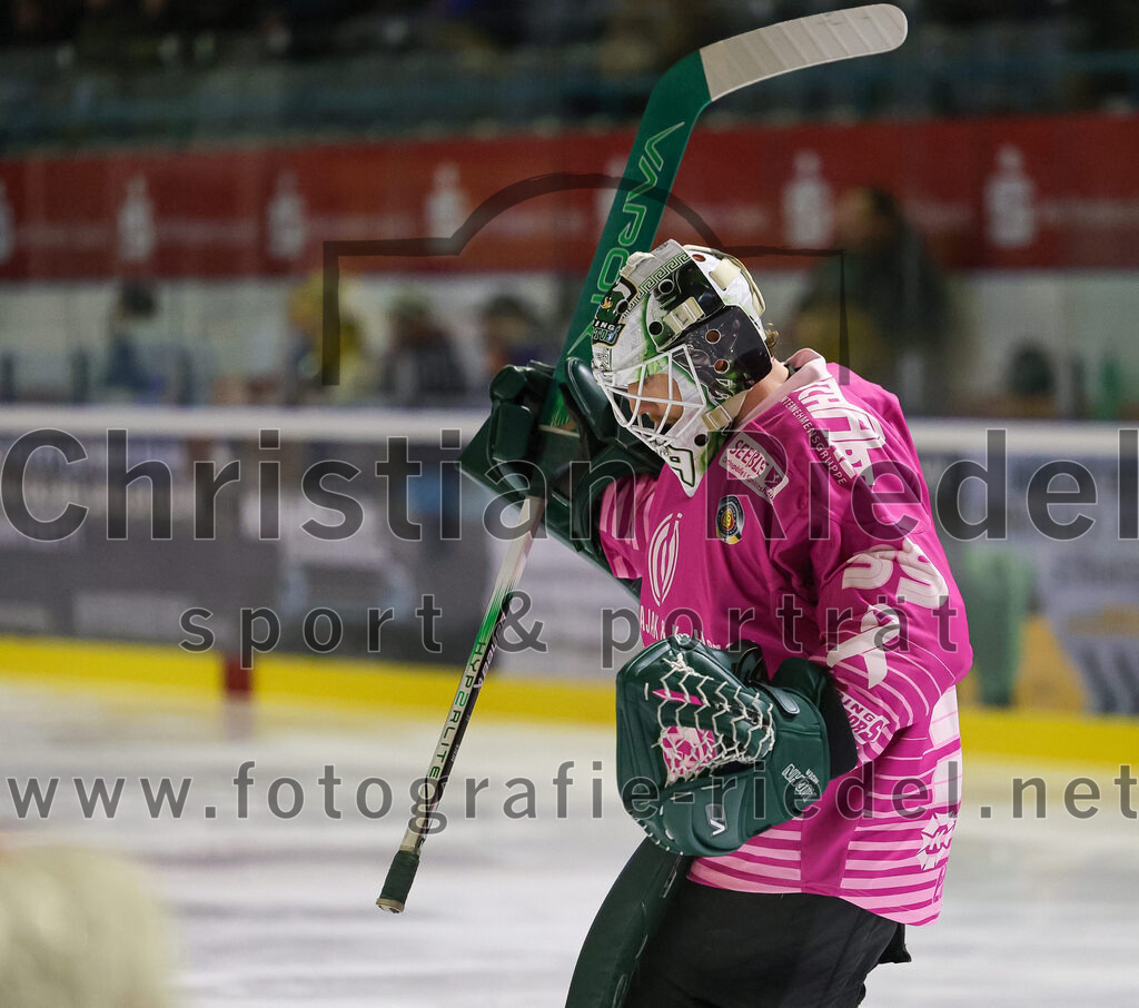 2025-10-28_023_TSV_Erding_gegen_Toelzer_Loewen | Erding, Deutschland, 28.10.2025:Eishockey, Oberliga Süd 2025 / 2026, 13. Spieltag, TSV Erding gegen Tölzer Löwen, Endergebnis: 2:5Torwart Leon Meder (Erding Gladiators, #39)Foto: Christian Riedel / fotografie-riedel.net
