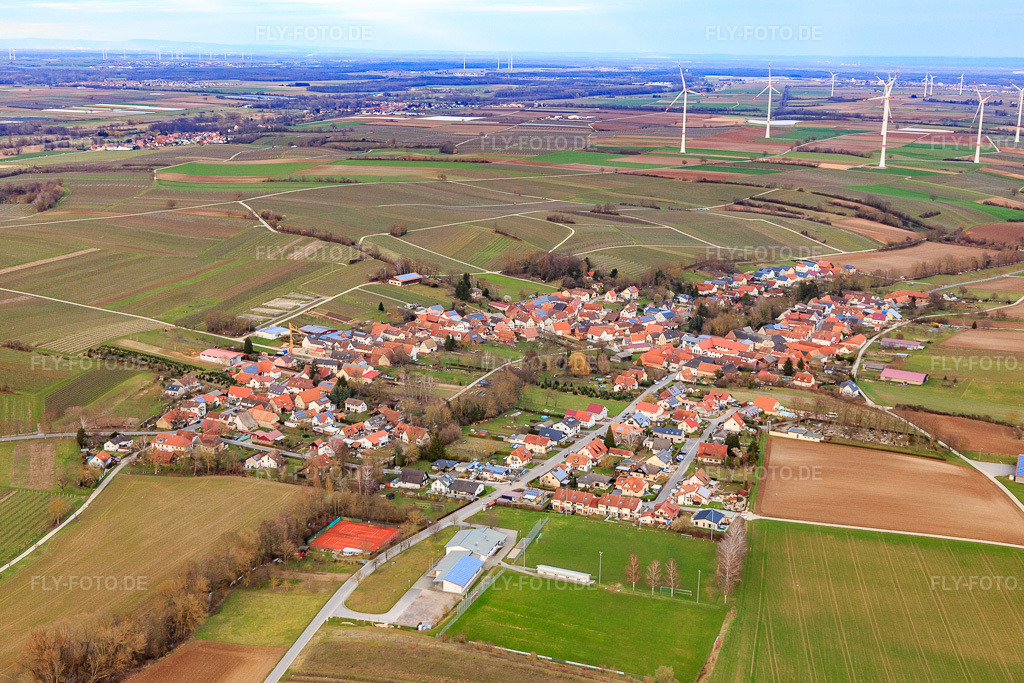 Luftbild: Dorfansicht von Westen in Dierbach im Bundesland Rheinland-Pfalz in Deutschland. Foto: IMG_126179.jpg vom 20.03.2021 durch Werner Riehm/FLY-FOTO.de