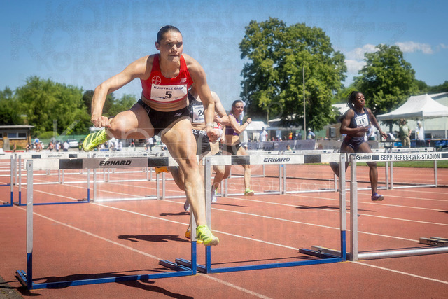 B&amp;S Kurpfalz Gala; Weinheim, 23.05.2026 | WEINHEIM, GERMANY - MAY 24: Franziska Schuster (GER/TSV Bayer o4 Leverkusen) in the heats over 100m hurdles during the B&amp;S Kurpfalz Gala am 23.05.2026 at the  Sepp-Herberger-Stadium in Weinheim (Baden-Wuerttemberg / Germany).