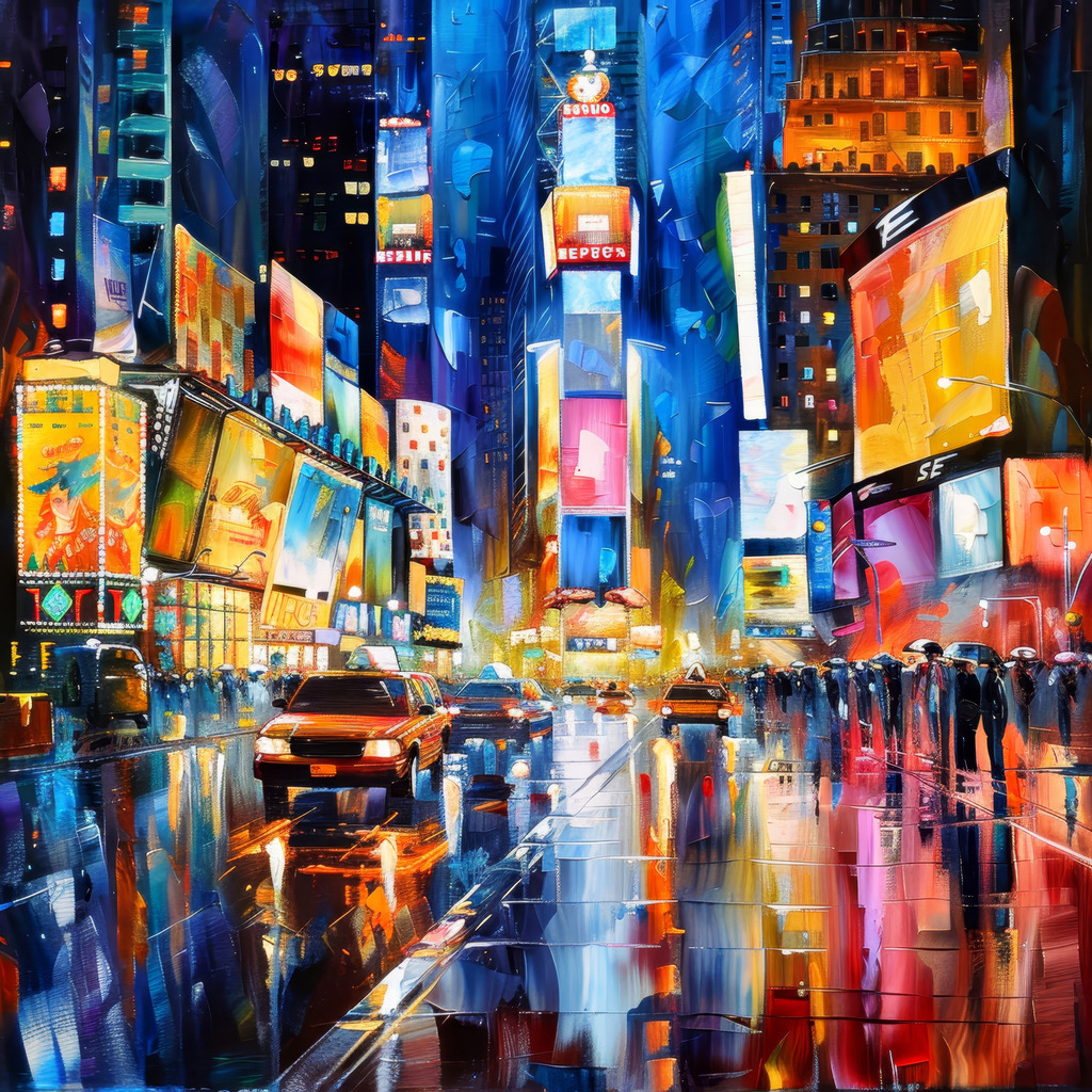 10240612 - Times Square bei Nacht | Der Times Square in New York im Stil eines modernen Gemäldes.