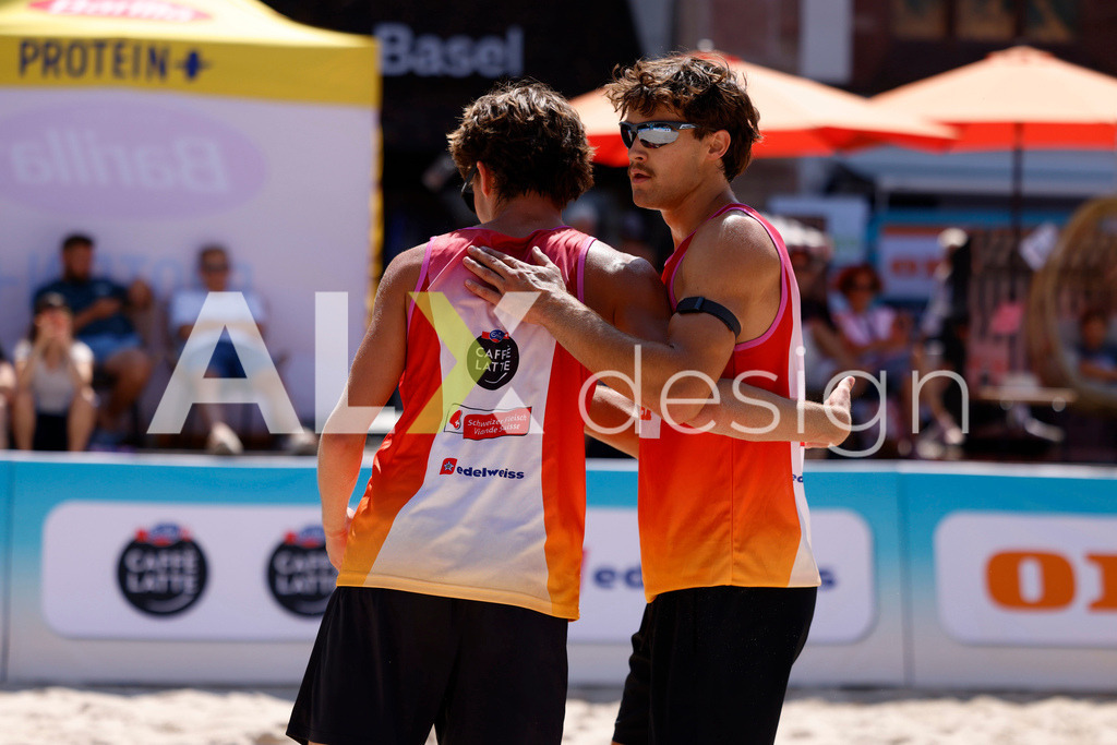 Obi BeachTour 2026 - Basel | BASEL, SWITZERLAND - JULY 18: SIMON LEFFLER (SUI) and DANIEL ALLEMANN (SUI) during the Obi BeachTour 2026 match between ALLEMANN / LEFFLER (SUI) and MASSEREY / SCHNEGG (SUI) at Barfüsserplatz on July 18, 2026 in Basel, Switzerland. - Realisiert mit Pictrs.com
