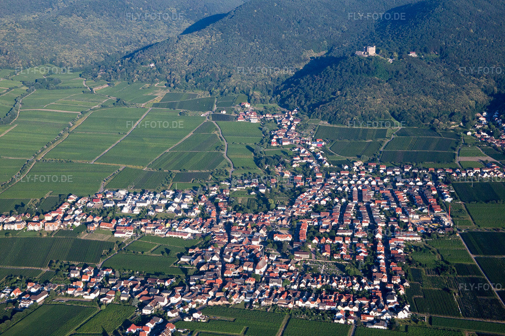 Luftbild: Dorf - Ansicht an der Weinstraße im Ortsteil Diedesfeld in Neustadt im Bundesland Rheinland-Pfalz in Deutschland. Foto: IMG_091633.jpg vom 10.07.2016 durch Werner Riehm/FLY-FOTO.de