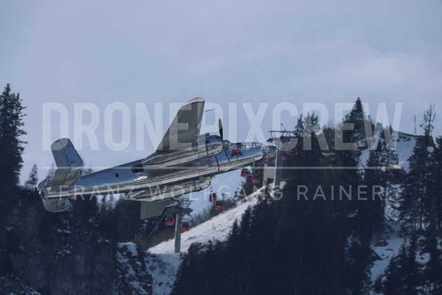 Audi FIS Ski World Cup: Men’s Slalom – Hahnenkamm Race, Kitzbuehel | Kitzbuehel, Austria, 25.Jan.26 - Alpine Skiing - FIS World Cup, Hahnenkamm Race, Slalom, men. The image shows red bull aircraft flight show.