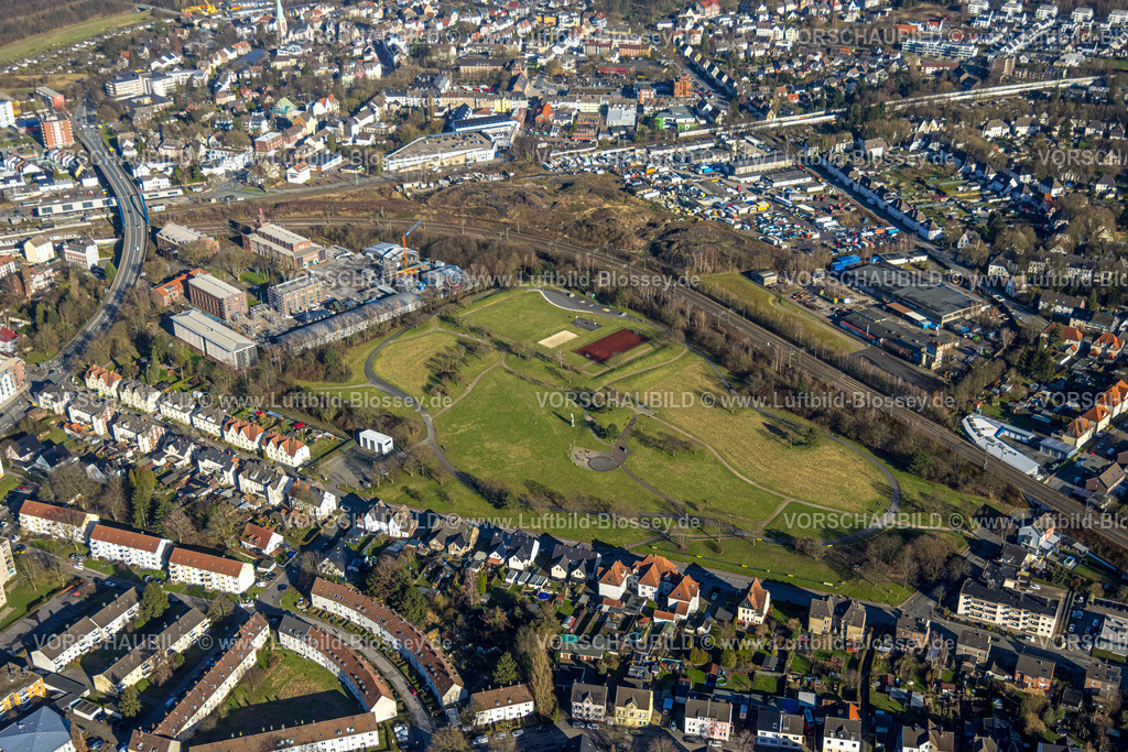 Dortmund240102572 | Luftbild, Wohngebiet und Hansemannpark, Bildungszentrum Hansemann, Baustelle ehemalige Zeche Adolf von Hansemann, Oestrich, Dortmund, Ruhrgebiet, Nordrhein-Westfalen, Deutschland