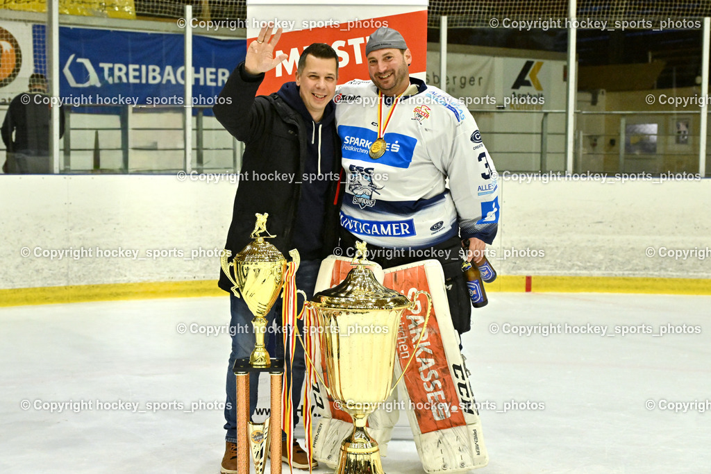 ESC Sparkasse Steindorf Meister 2025/26 | Headcoach ESC Steindorf Mayer Michael, #31 Schmarl Markus ESC Steindorf, ESC Sparkasse Steindorf Meister 2025/26, ESC Sparkasse Steindorf Meister 2025/26 am 08.03.2026 in Althofen (Stadthalle Althofen), Austria, (Photo by Bernd Stefan)