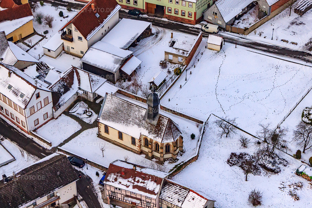 Luftbild: Kirche St. Anna bei Schnee in Dierbach im Bundesland Rheinland-Pfalz in Deutschland. Foto: IMG_23682.jpg vom 16.01.2010 durch Werner Riehm/FLY-FOTO.de