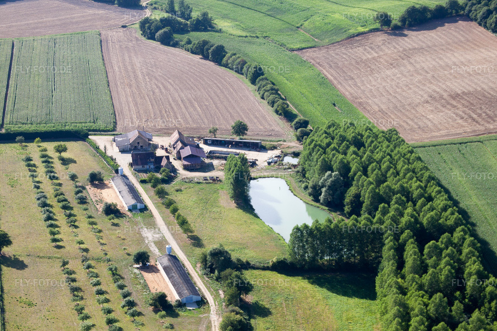 Luftbild: Ortsansicht in Coudrecieux im Bundesland Sarthe in Frankreich. Foto: IMG_20175.jpg vom 31.07.2009 durch Werner Riehm/FLY-FOTO.de