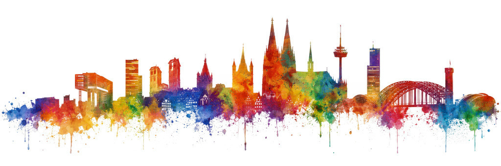 2605030 - Köln Panorama Skyline | Moderne abstrakte Panoramaskyline von Köln im Aquarell-Stil.