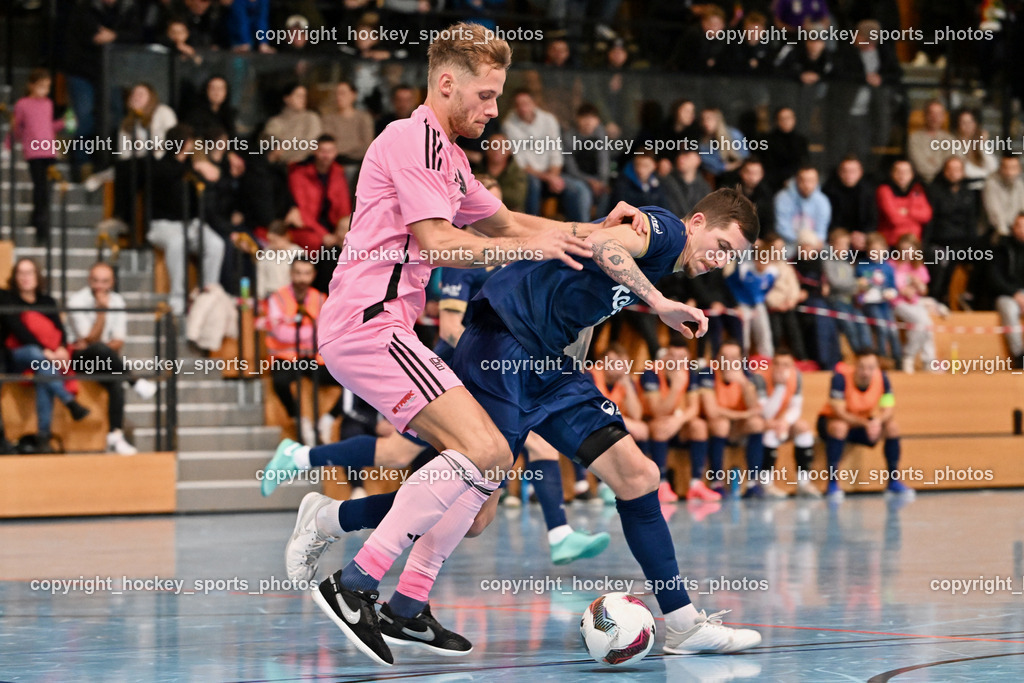 Carinthia Flamengo Futsal Club vs. Futsal Klagenfurt | #44 Miha Kostanjsek Carinthia Flamengo, #16 Marcel Vindis Futsal Klagenfurt, Carinthia Flamengo Futsal Club vs. Futsal Klagenfurt, Carinthia Flamengo Futsal Club vs. Futsal Klagenfurt am 01.12.2024 in Klagenfurt (Ballspielhalle Viktring), Austria, (Photo by Bernd Stefan)