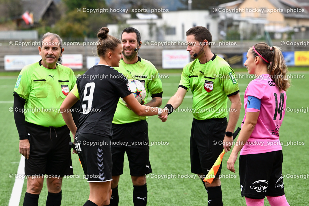 Liwodruck Carinthians Hornets vs. FC Pingau Saalfelden Frauen 29.10.2023  | Toplitsch Walter, Weger Roman, Hopfgartner Christoph, Referees, #9 Sophie Lappe, #14 Nicole Dominique Gatternig