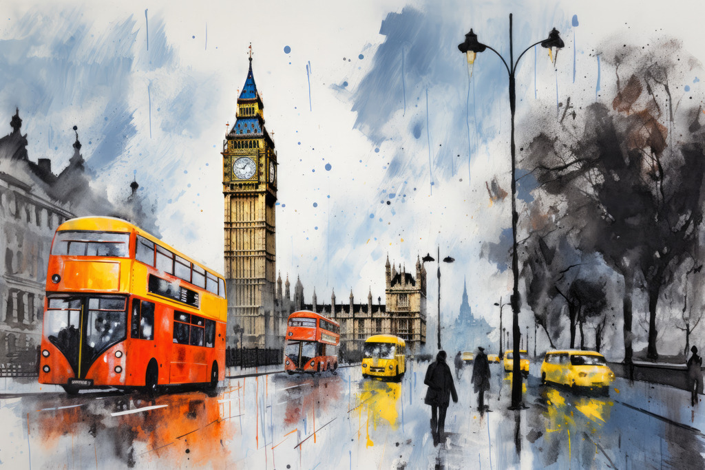 2307136 - London Aquarell | Bestellen Sie dieses digitale Gemälde von London als Kunstdruck auf Leinwand, Acrylglas, Alu-Dibond, Akustikbild oder als Poster.