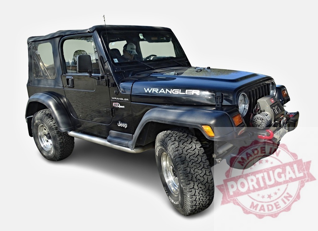 Black Jeep Wrangler tj 4x4 is showing its off-road capabilities | Black Jeep Wrangler tj 4x4 is parked and showing its off-road capabilities - Realized with Pictrs.com