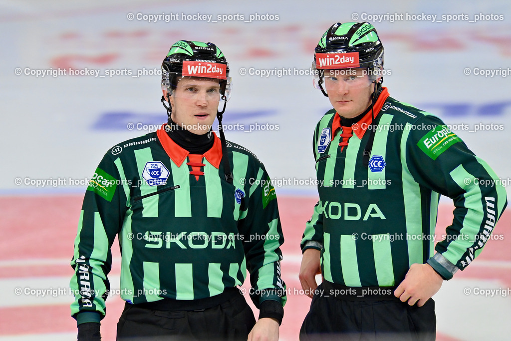 EC KAC vs. EC Red Bull Salzburb | BEDYNEK SEBASTIAN Referee, RIECKEN SIMON Referee, EC KAC vs. EC Red Bull Salzburb, EC KAC vs. EC Red Bull Salzburb am 04.04.2025 in Klagenfurt (Heidi Horten Arena), Austria, (Photo by Bernd Stefan)
