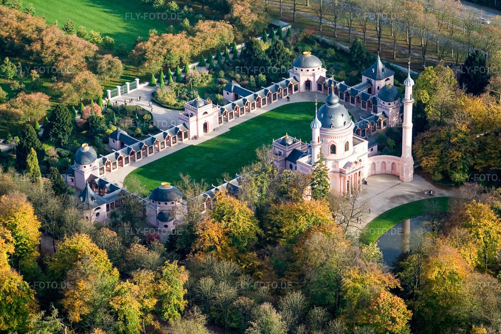 Luftbild: Moschee / maurischer Tempel im Schloßgarten Schwetzingen in Schwetzingen im Bundesland Baden-Württemberg in Deutschland. Foto: IMG_14313.jpg vom 19.10.2008 durch Werner Riehm/FLY-FOTO.de
