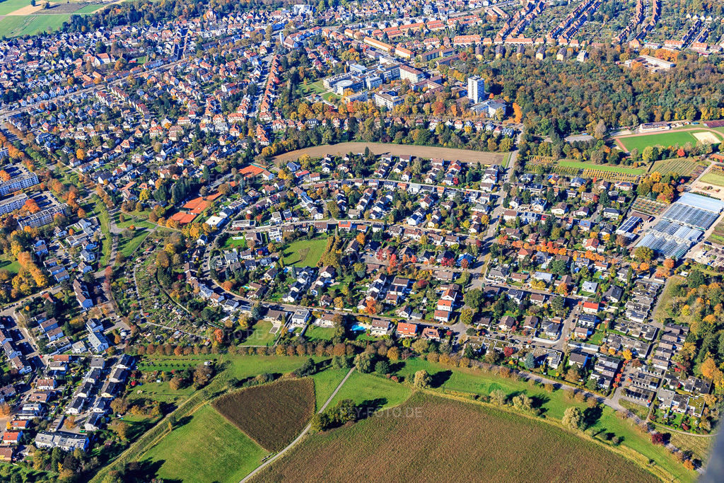 Luftbild: Märchenring und Schneewittchenweg im Ortsteil Rüppurr in Karlsruhe im Bundesland Baden-Württemberg in Deutschland. Foto: IMG_129987.jpg vom 24.10.2021 durch Werner Riehm/FLY-FOTO.de