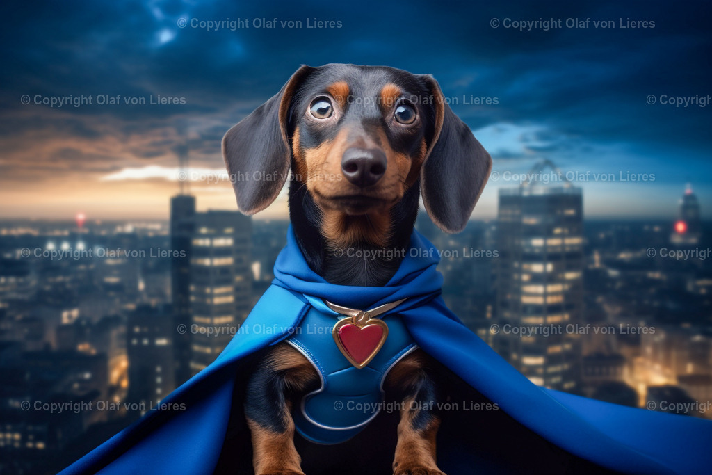 Dackel mit Superheldumhang | Dackel als Superheld