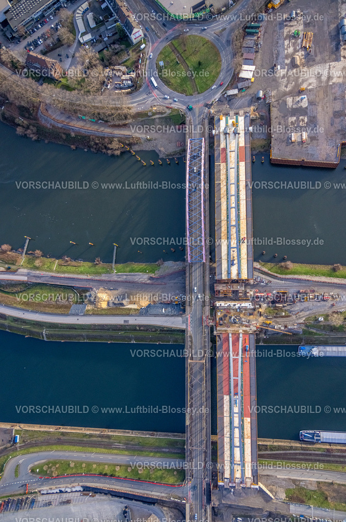 Duisburg230100706 | Luftbild, Ersatzneubau Baustelle Karl-Lehr-Brücke, Ruhrorter Straße, Ruhrort, Duisburg, Ruhrgebiet, Nordrhein-Westfalen, Deutschland