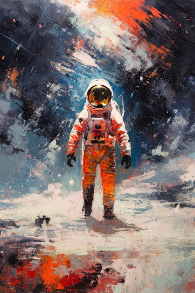 2311019 - Astronaut | Ein Astronaut auf dem Mond im Stil eines abstrakten Gemäldes.