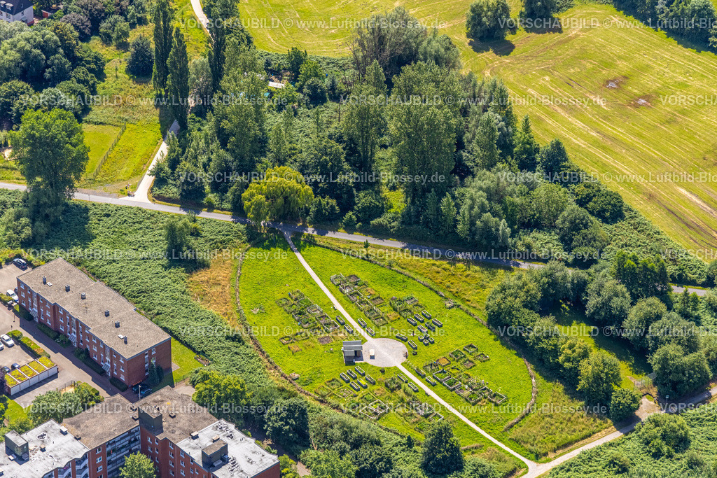 Hamm240705836 | Luftbild, Urbaner Garten Kornmersch, Rheinsberger Platz mit Hochhaussiedlung, Bockum-Hövel, Hamm, Ruhrgebiet, Nordrhein-Westfalen, Deutschland