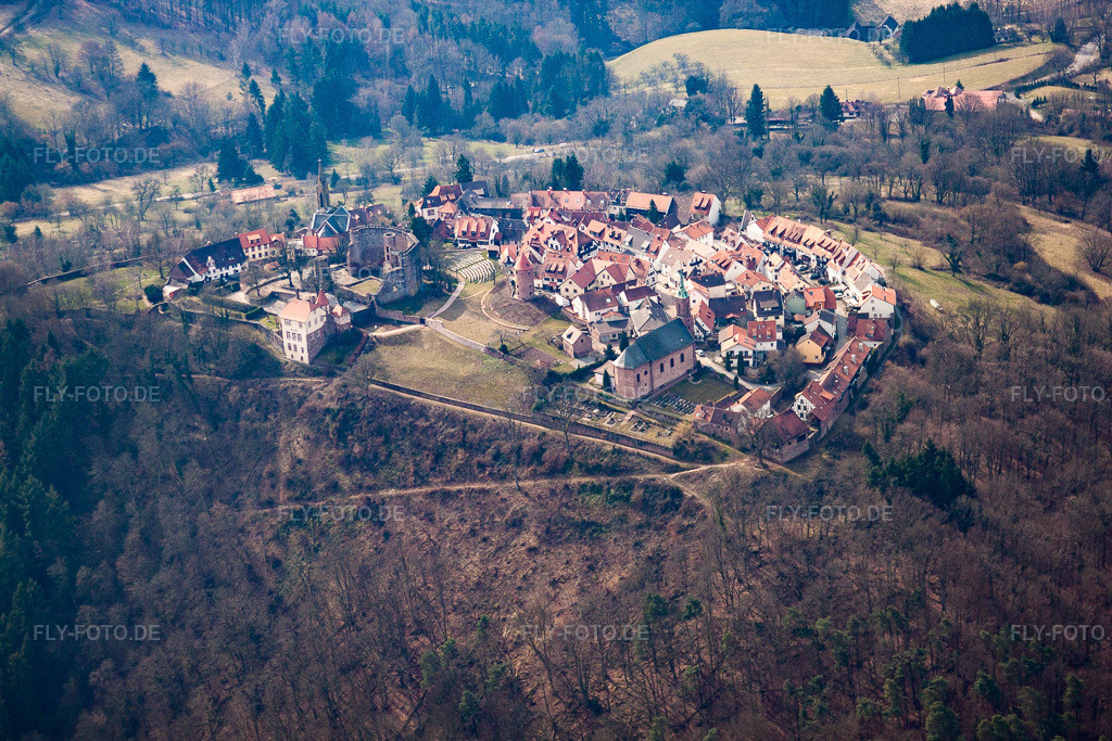 Luftbild: Ortsansicht von Nordosten im Ortsteil Dilsberg in Neckargemünd im Bundesland Baden-Württemberg in Deutschland. Foto: IMG_37983.jpg vom 12.03.2011 durch Werner Riehm/FLY-FOTO.de