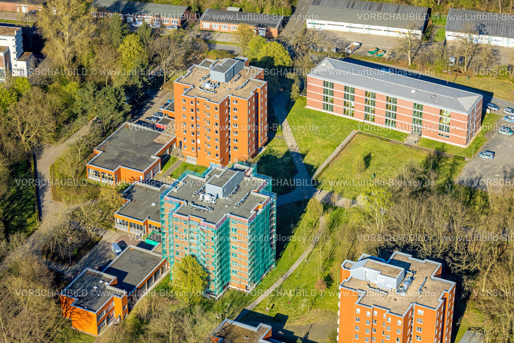 Selm250404540 | Luftbild, Hochhaussiedlung Am Kesselhaus und Carl-Sievering-Straße mit Baustelle, Polizeibehörde IPA-HAUS Selm / Bork, Polizeischule, Bork, Selm, Münsterland, Nordrhein-Westfalen, Deutschland