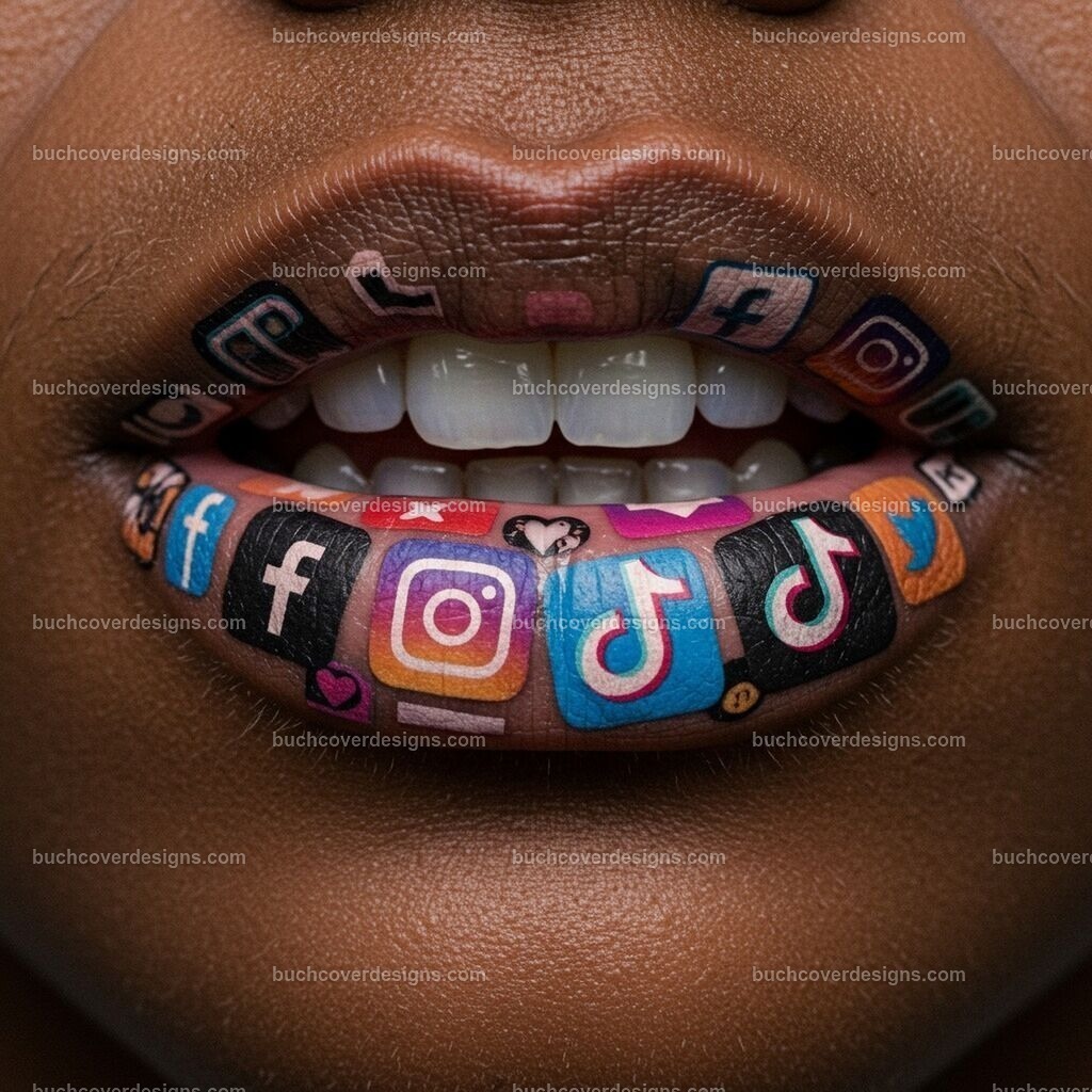Lippen mit Social Media Icons Symbole | Entdecken Sie kreative Buch Cover Designs für Self-Publishing-Autoren und Verlage! Unsere maßgeschneiderten Designs ziehen Leser an und bringen Ihre Geschichten visuell zum Leben. Lassen Sie uns Ihr perfektes Cover gestalten!