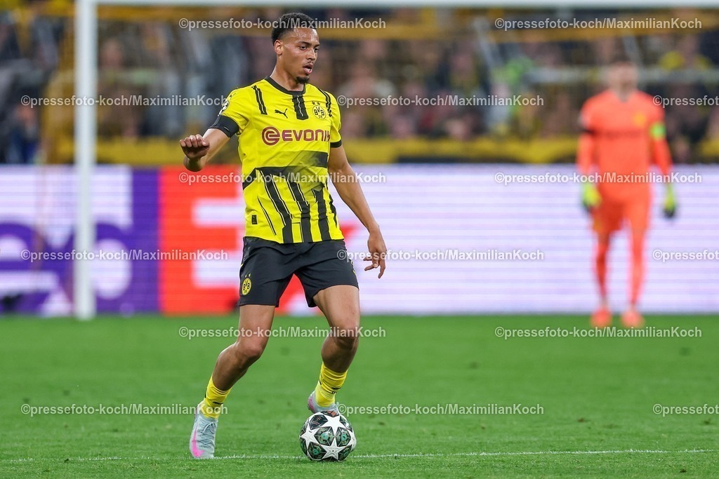 UCL1504251137 | 15.04.2025, Fußball, UEFA Champions League, Borussia Dortmund - FC Barcelona, BVB Stadion, Viertelfinale, Saison 2024 2025: Felix Nmecha (BVB #8) Regulations prohibit any use of photographs as image sequences and or quasi-video.