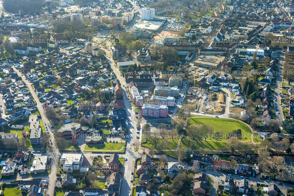 Hamm260203000 | Luftbild, Baugebiet Baustelle mit Baukran und Neubau Wohnhäuser Am Hallohpark, Bockum-Hövel, Hamm, Ruhrgebiet, Nordrhein-Westfalen, Deutschland