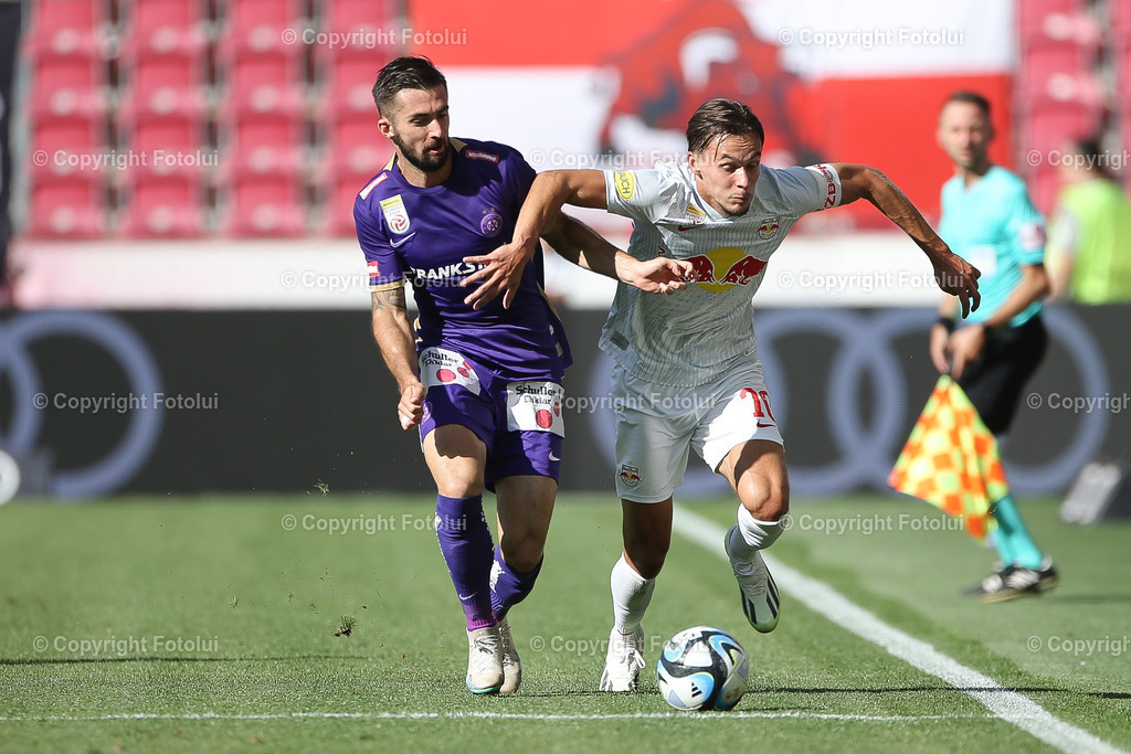A_LUI_20230813_0025 | SPORT FUSSBALL ADMIRAL BUNDESLIGA RED BULL SALZBURG VS AUSTRIA WIEN
IM BILD: Amar Dedic (Red Bull Salzburg),Marvin Potzmann (FK Austria Wien),
FOTO:FOTOLUI/UW