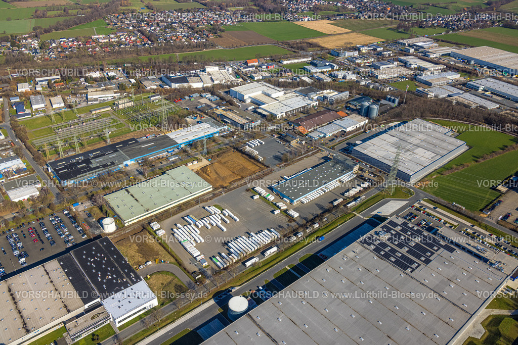 Unna230214288 | Luftbild, Industriepark Unna, H. Hüttenbrauck Profil Gmbh, FZT Automotive GmbH und Bautelle, DPD Logistik, Station Unna Umspannwerk, Unna, Ruhrgebiet, Nordrhein-Westfalen, Deutschland