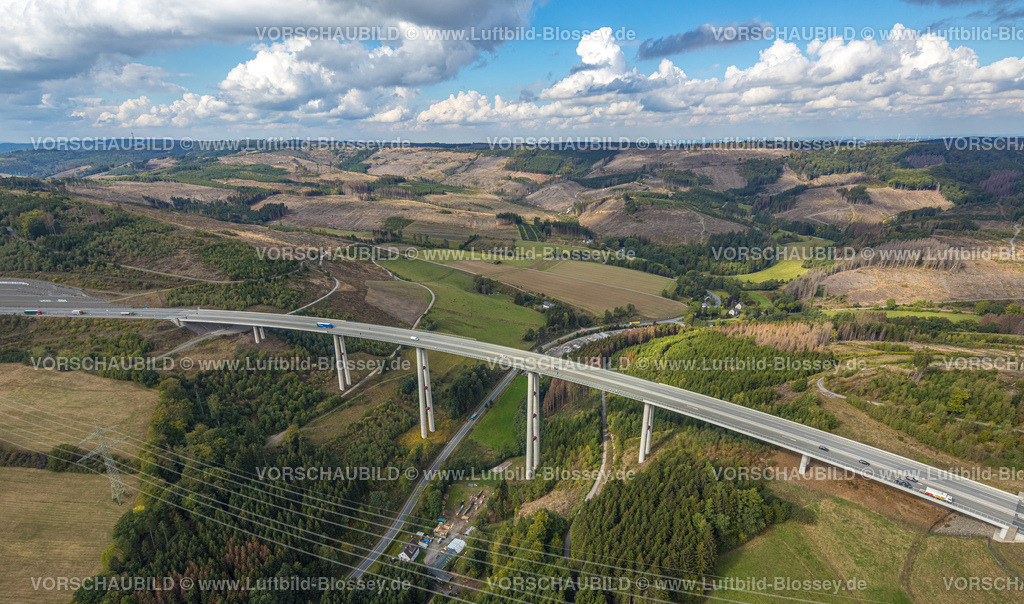 Bestwig220901954 | Luftbild, Talbrücke Nuttlar, Autobahn A46, Waldschäden, Nuttlar, Bestwig, Ruhrgebiet, Nordrhein-Westfalen, Deutschland