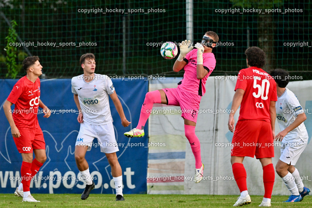 SAK vs. SC St. Veit | #15 Philipp Höberl SC St. Veit, #11 Luka Jerin SAK, #21 Alexander Martin Bodner SC St. Veit, #50 Davor Ponjavic SC St. Veit, SAK vs. SC St. Veit, SAK vs. SC St. Veit am 19.09.2025 in Klagenfurt (Sportpark Welzenegg), Austria, (Photo by Bernd Stefan)