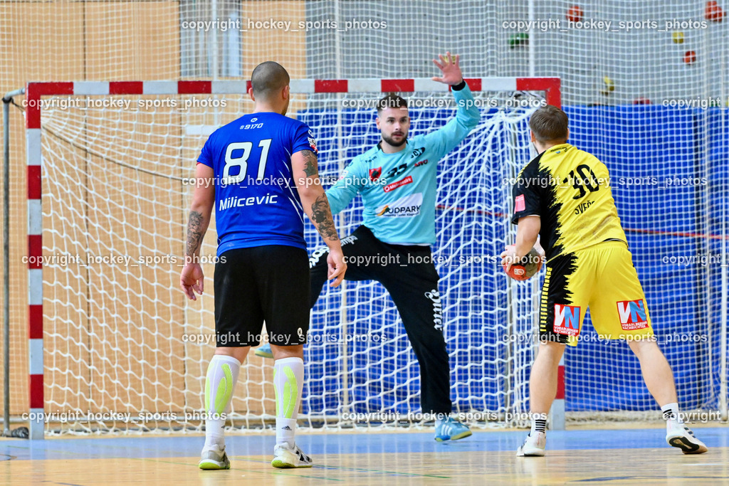 SC Ferlach vs. Bregenz Handball | #81 Milicevic Adrian SC Ferlach, #96 KONECNY Micha Martin SC Ferlach, #30 SVECAK Claudio Bregenz Handball, SC Ferlach vs. Bregenz Handball, SC Ferlach vs. Bregenz Handball am 28.09.2024 in Ferlach (Ballspielhalle Ferlach), Austria, (Photo by Bernd Stefan)