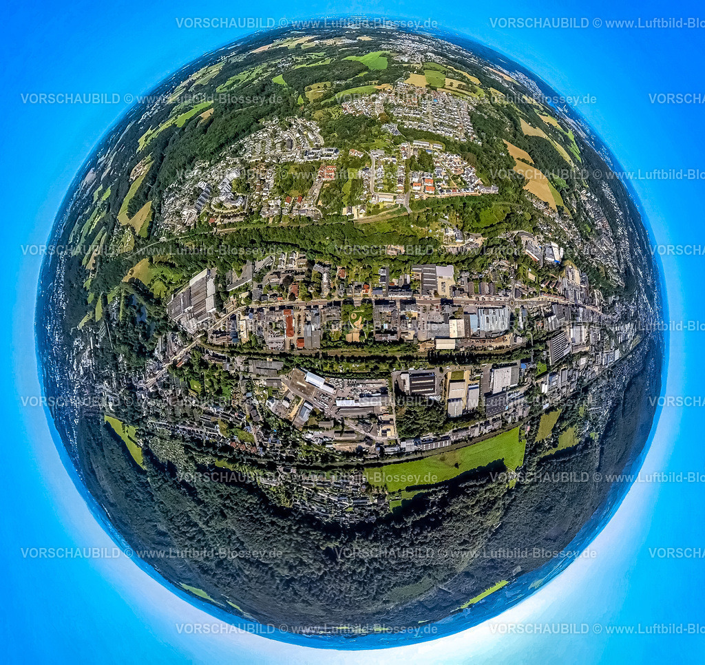 Gevelsberg240890833Berchemallee_HagenerStrasse_Baukloh | Luftbild, Wohngebiet Berchemallee Ortsteil Baukloh, Hagener Straße Gewerbegebiet, Erdkugel, Fisheye Aufnahme, Fischaugen Aufnahme, 360 Grad Aufnahme, tiny world, little planet, fisheye Bild, , Gevelsberg, Ruhrgebiet, Nordrhein-Westfalen, Deutschland