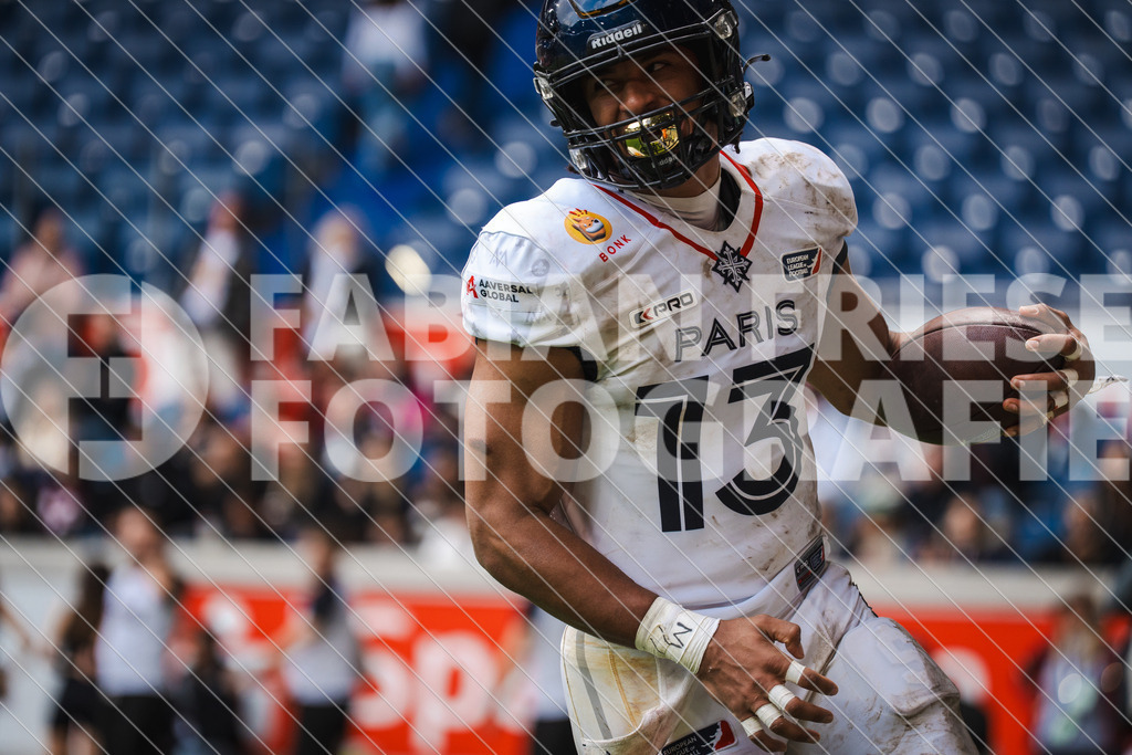 GER Rhein Fire vs. Paris Musketeers, Football, European League of Football, Spieltag 4, Saison 2025, 08.06.2025 | Florian Larose (Paris Musketeers, #13), GER Rhein Fire vs. Paris Musketeers, Football, European League of Football, Spieltag 4, Saison 2025, 08.06.2025Foto: Fabian Friese - Realisiert mit Pictrs.com