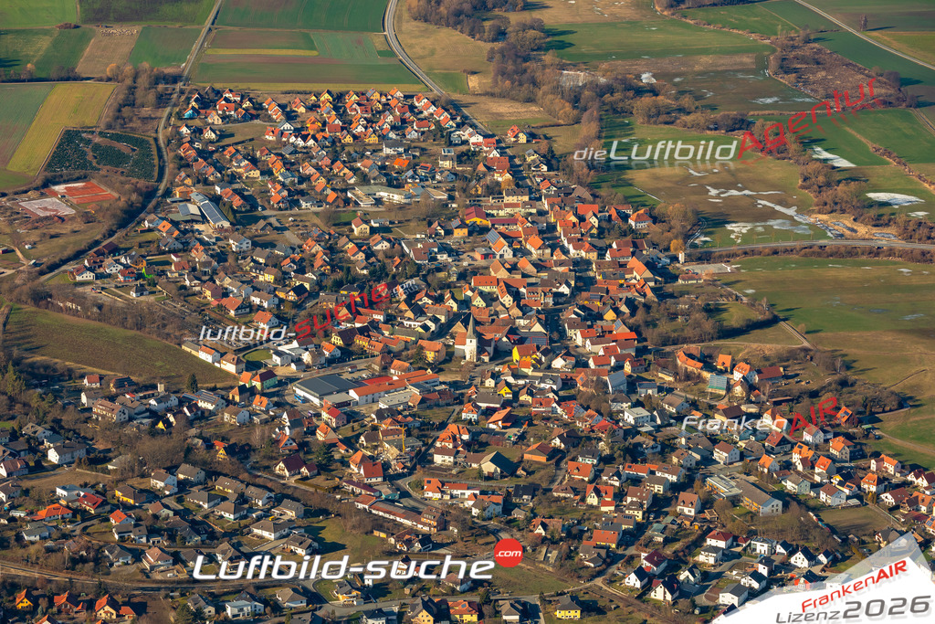 Die Luftbildaufnahme Winter - Frensdorf wurde 2019 mittels Flugzeug (keine Drohne) erstellt. Perfekte Schärfe und Druck- Ergebnisse- Garantiert!
