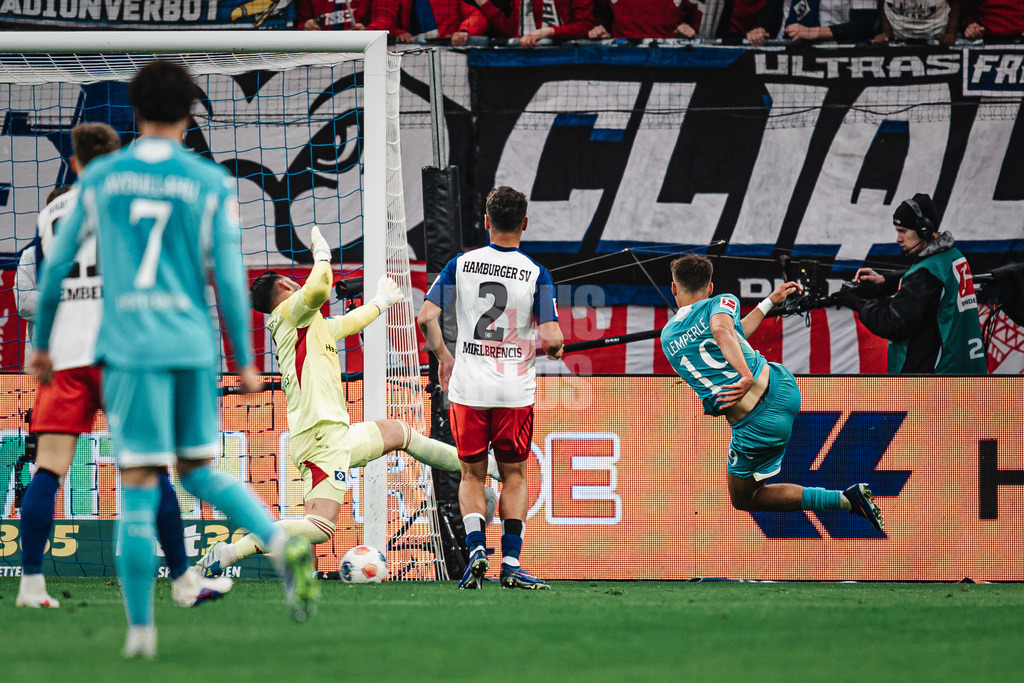 Fußball | Männer | Saison 2025/2026 | 1. Fußball-Bundesliga | 31. Spieltag | Hamburger SV vs. TSG Hoffenheim | 25.04.2026 | Tor von Tim Lemperle (#19, TSG Hoffenheim)