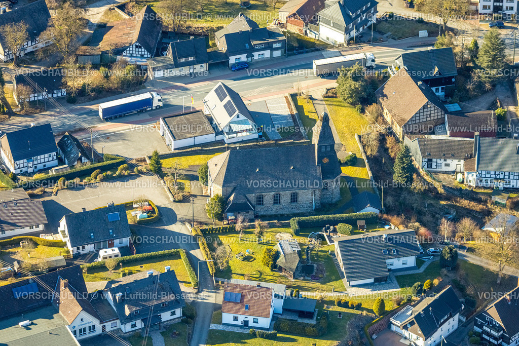 Lennestadt250309486Oedingen | Luftbild, kath. Kirche St. Maria Immaculata, Oberelspe, Lennestadt, Sauerland, Nordrhein-Westfalen, Deutschland