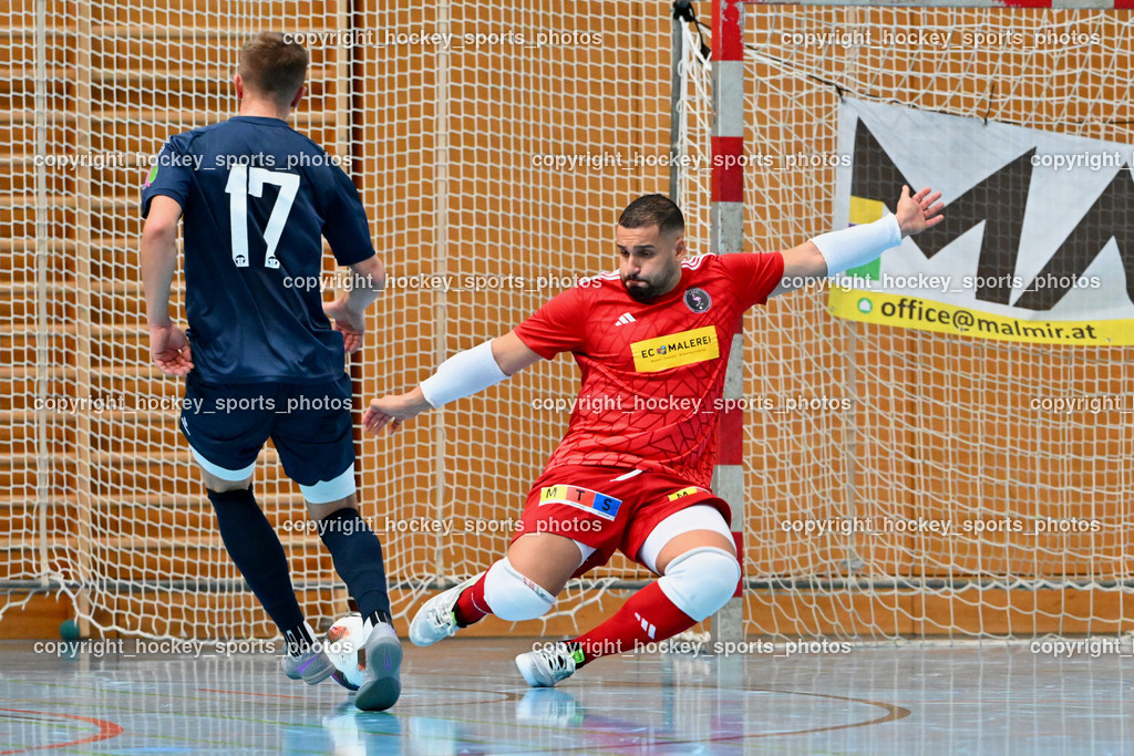 Carinthia Flamengo Futsal Club vs. LPSV-K | #17 Sifet Lidan LPSV-K, #1 Youssef Helal Carinthia Flamengo, Carinthia Flamengo Futsal Club vs. LPSV-K, Carinthia Flamengo Futsal Club vs. LPSV-K am 03.11.2024 in Klagenfurt (Ballspielhalle Viktring), Austria, (Photo by Bernd Stefan)