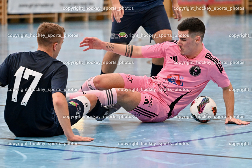 Carinthia Flamengo Futsal Club vs. LPSV-K | #17 Sifet Lidan LPSV-K, #72 Armin Kahvedzic Carinthia Flamengo, Carinthia Flamengo Futsal Club vs. LPSV-K, Carinthia Flamengo Futsal Club vs. LPSV-K am 03.11.2024 in Klagenfurt (Ballspielhalle Viktring), Austria, (Photo by Bernd Stefan)