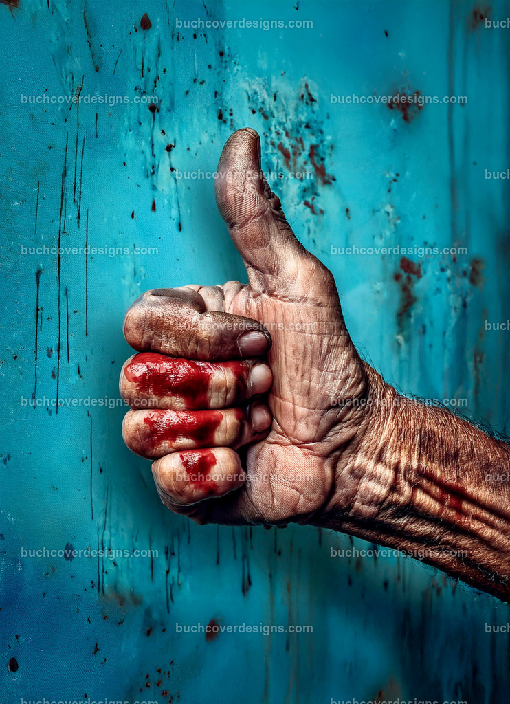 daumen hoch mit hand mit blut | Entdecken Sie kreative Buch Cover Designs für Self-Publishing-Autoren und Verlage! Unsere maßgeschneiderten Designs ziehen Leser an und bringen Ihre Geschichten visuell zum Leben. Lassen Sie uns Ihr perfektes Cover gestalten!