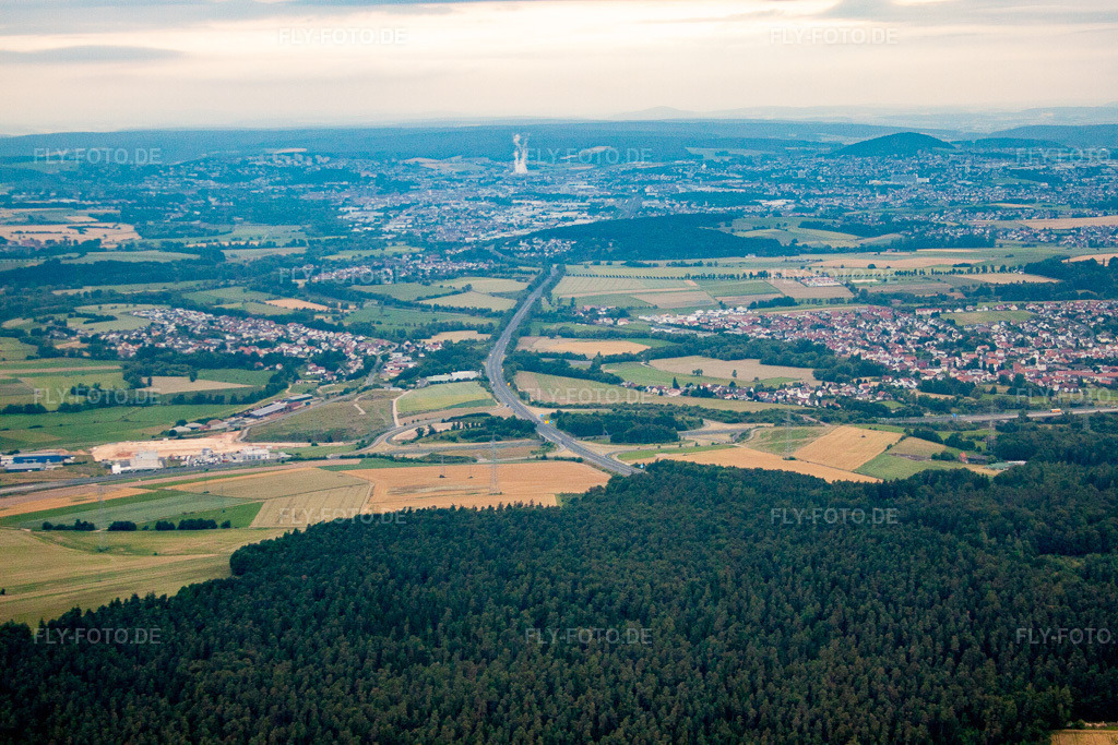 Luftbild: A66 Fulda-Süd B27 im Ortsteil Löschenrod in Eichenzell im Bundesland Hessen in Deutschland. Foto: IMG_68367.jpg vom 21.06.2014 durch Werner Riehm/FLY-FOTO.de