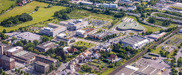 Lippstadt220600129HSHL | Luftbild, Hochschule Hamm-Lippstadt, HSHL, Campus Lippstadt, tropfenförmiges Gebäude Innovation Quarter, Lippstadt, Soester Börde, Nordrhein-Westfalen, Deutschland