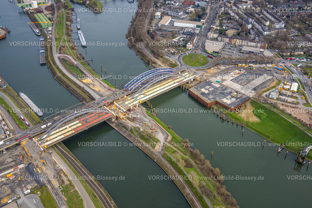 Duisburg230301686Nord | Luftbild, Duisburg Hafen, Ersatzneubau Baustelle Karl-Lehr-Brücke, Ruhrorter Straße, Ruhrort, Duisburg, Ruhrgebiet, Nordrhein-Westfalen, Deutschland