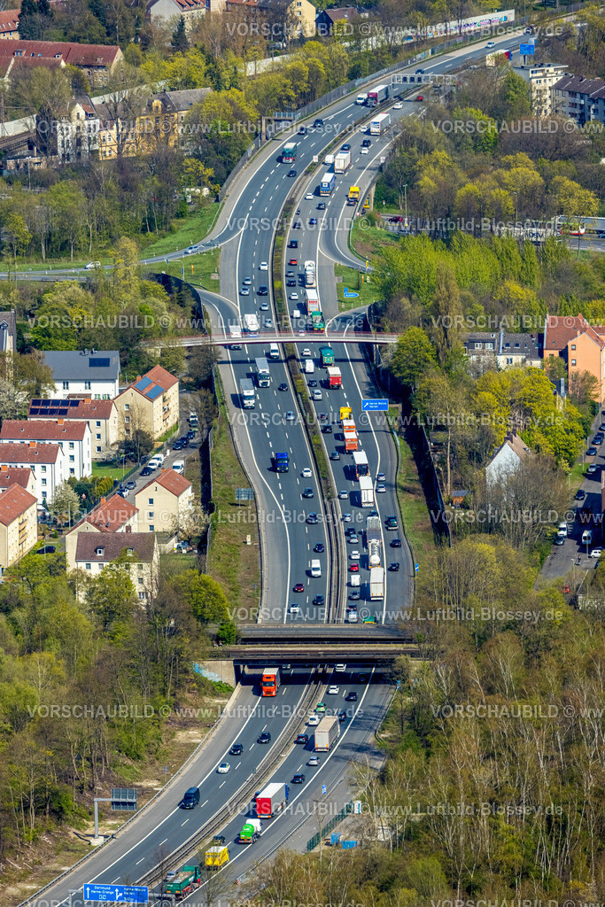 Gelsenkirchen220402437 | Luftbild, Verkehrsstau auf der Autobahn A42, Ausfahrt Herne-Wanne, Unser Fritz, Herne, Ruhrgebiet, Nordrhein-Westfalen, Deutschland