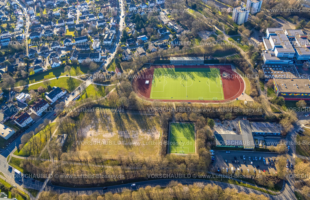 Hagen250303153 | Luftbild, Sportanlage Sportplatz SV Boele-Kabel 1882 e.V., Fußballstadion, Kindertageseinrichtung Am Bügel, Boele, Hagen, Ruhrgebiet, Nordrhein-Westfalen, Deutschland