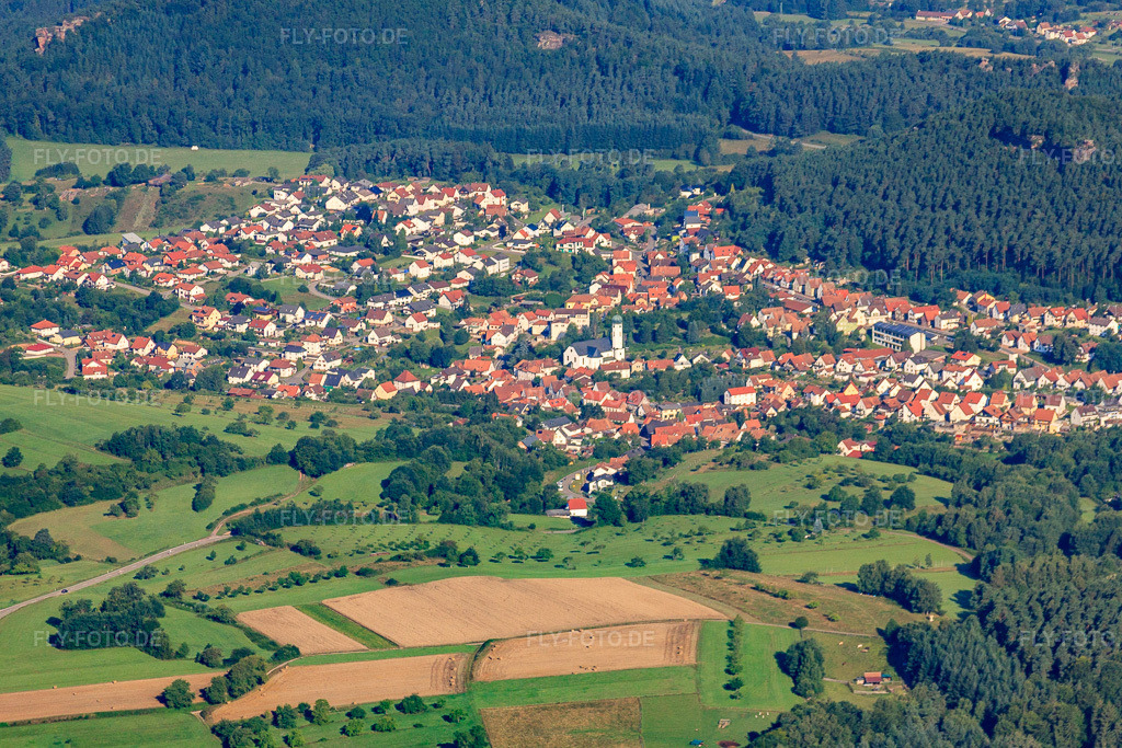 Luftbild: Ortsansicht von Südosten in Busenberg im Bundesland Rheinland-Pfalz in Deutschland. Foto: IMG_31015.jpg vom 07.08.2010 durch Werner Riehm/FLY-FOTO.de