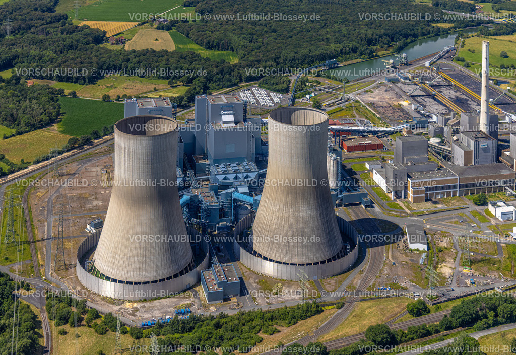 Hamm240707098 | RWE Kraftwerk Westfalen, Kühltürme, Blick zum Eilmser Wald, Wiesen und Felder mit Fernsicht, Uentrop, Hamm, Ruhrgebiet, Nordrhein-Westfalen, Deutschland
