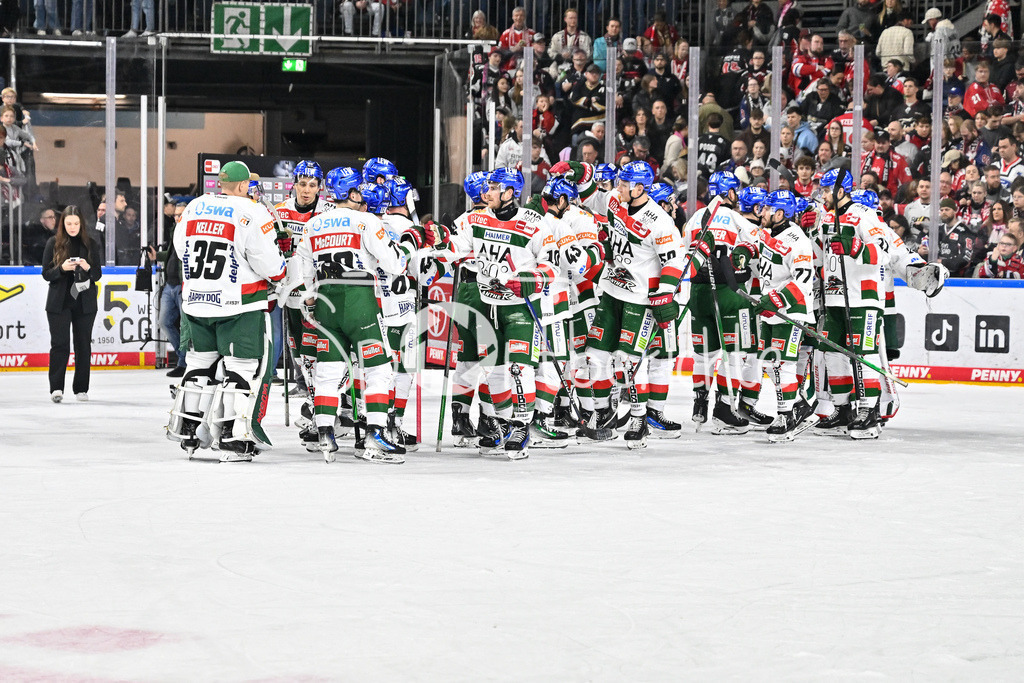 Kölner Haie - Augsburger Panther | Grosse Freude bei den Augsburger Panthern nach dem Sieg bei den Koelner Haien / DEL: Koelner Haie - Augsburger Panther, Lanxess Arena am 05.01.2025
