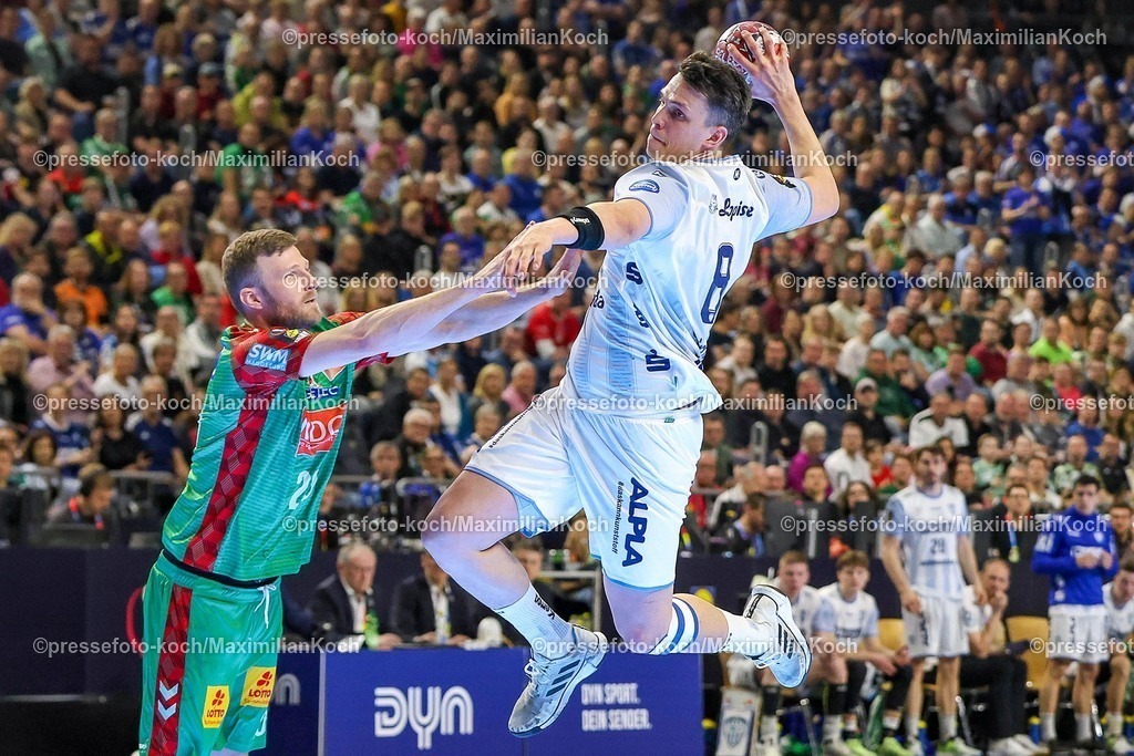 xSSCx19042601010 | 19.04.2026, xsscx, Handball, DHB-Pokal Lidl Final4, Spiel um Platz 3, TBV Lemgo-Lippe - SC Magdeburg, Saison 2025 / 2026 Herren, Lanxess Arena, Köln: Sebastian Barthold (SC Magdeburg #25) im Zweikampf gegen Frederik Simak (TBV Lemgo Lippe #08) Photo: xSandraxScherningxPressefotoKochx